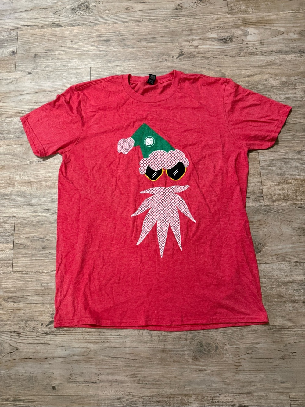 Anvil Coral-Red Lightweight Crewneck Tee Santa with Sunglasses